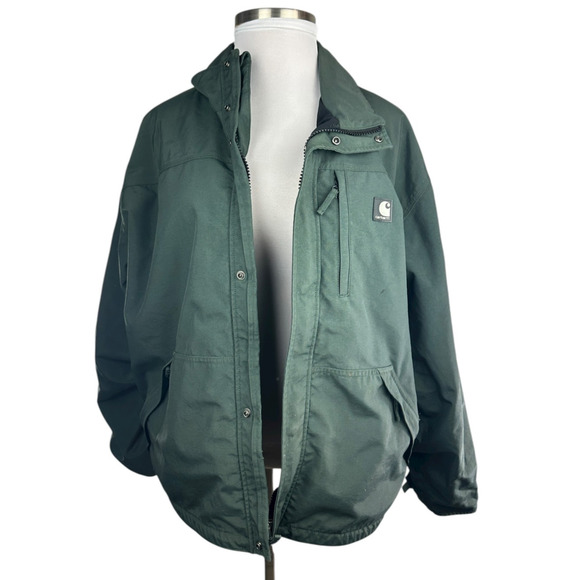*Flawed Carhartt Jacket Shoreline Waterproof Breathable Green 2XL *Missing Hood - Picture 2 of 16
